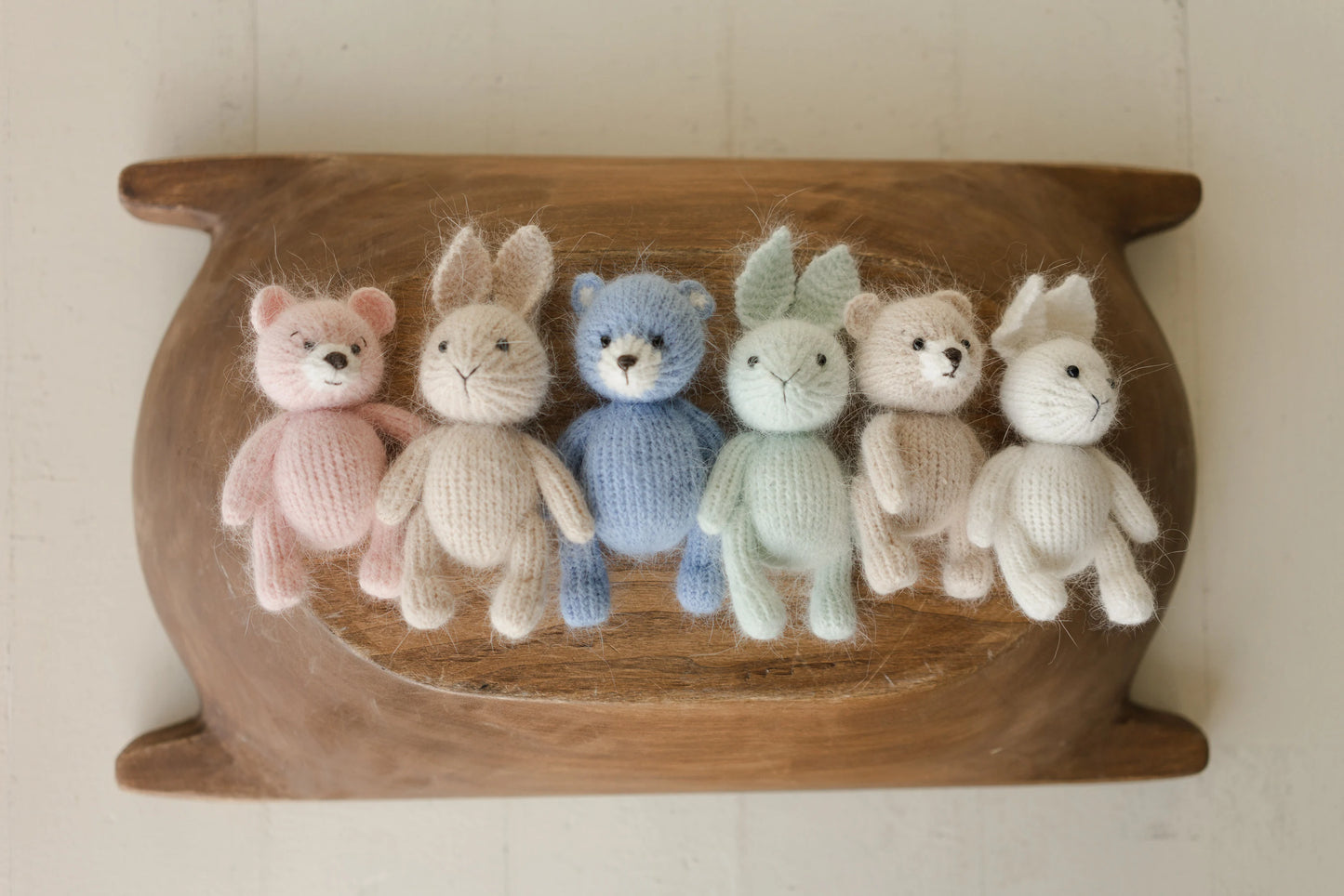 ミンクウール使用の手編みテディベア、バニー、ラビット