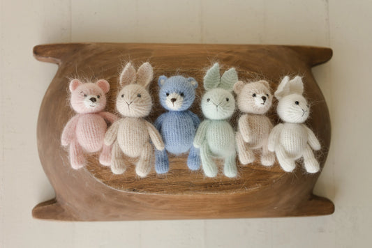 ミンクウール使用の手編みテディベア、バニー、ラビット