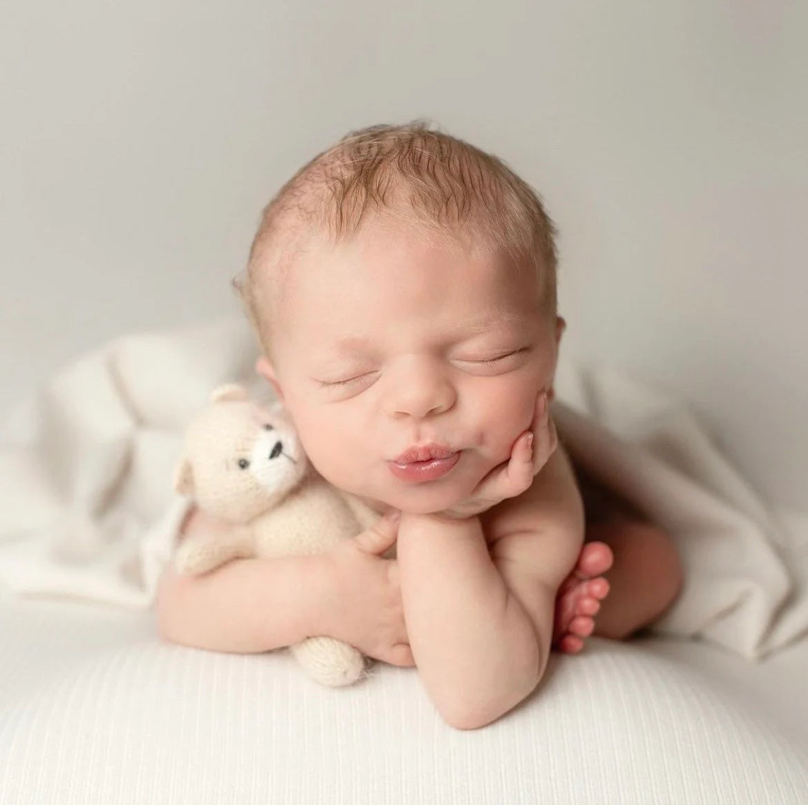 ミンクウール使用の手編みテディベア、バニー、ラビット