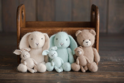 ミンクウール使用の手編みテディベア、バニー、ラビット