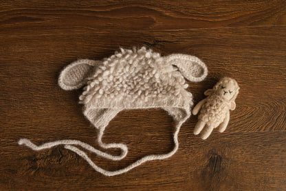 オーバーオール、ボトムス、ヒツジのぬいぐるみ、ボンネット