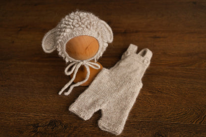 オーバーオール、ボトムス、ヒツジのぬいぐるみ、ボンネット