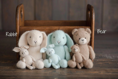 アンゴラウール使用の手編みテディベア、バニー、ラビット