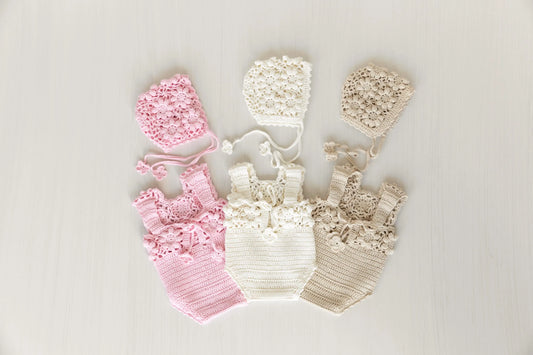 かぎ針編み ロンパース＆ボンネット