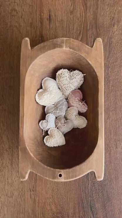 リネン生地使用のボーホー風ハートのぬいぐるみ